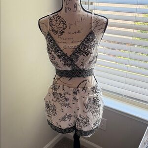 Paper Crane Black and White Floral Pajama Set